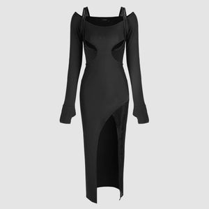 ISO LACE SCOOP NECKLINE SLIT MAXI DRESS